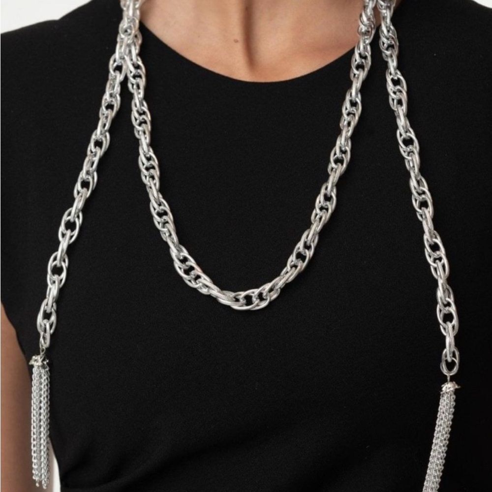 NEW Vintage-Style Silver Open Chain Necklace Wrap With Tassels - Picture 4 of 5
